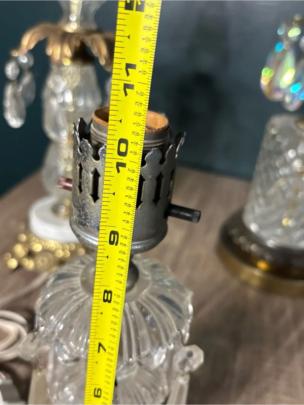 5 MCM HOLLYWOOD REGENCY TABLE LAMPS MARBLE BASE  CRYSTAL PRISMS